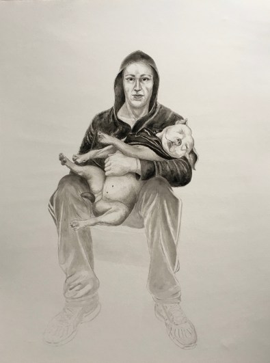 Madonna, Pinselzeichnung, Tusche auf Papier, 67 x 52 cm, 2018